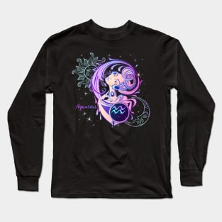 Aquarius Astrology Horoscope Zodiac Sign Illustration Long Sleeve T-Shirt